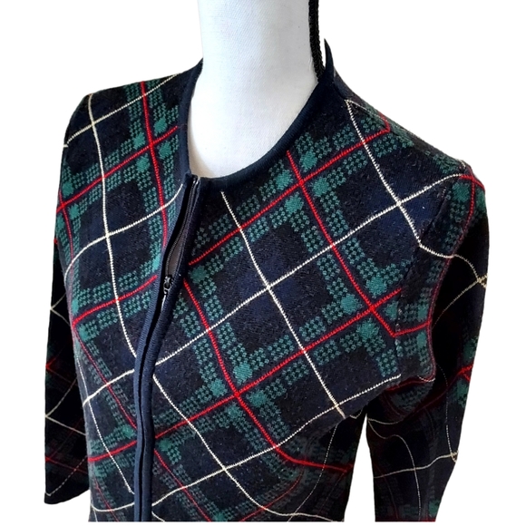 Talbots Made in Italy 100% Merino Wool Argyle Print Zippered Cardigan Small - Picture 2 of 10